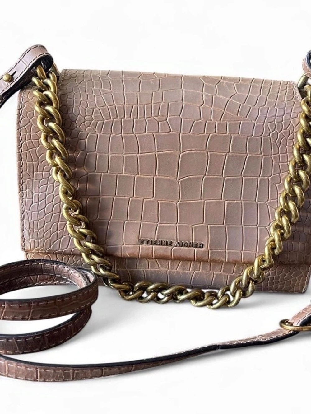 Etienne Aigner Crocodile-Embossed Shoulder Bag in Brown